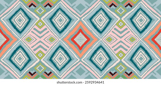 Diagonal ikat stripes. Zigzag pattern seamless. Geometric chevron abstract illustration, wallpaper. Tribal ethnic vector texture. Aztec style. Folk embroidery. Indian, Scandinavian, African rug.