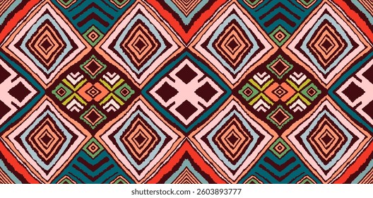 Diagonal ikat stripes. Zigzag pattern seamless. Geometric chevron abstract illustration, wallpaper. Tribal ethnic vector texture. Aztec style. Folk embroidery. Indian, Scandinavian, African rug.