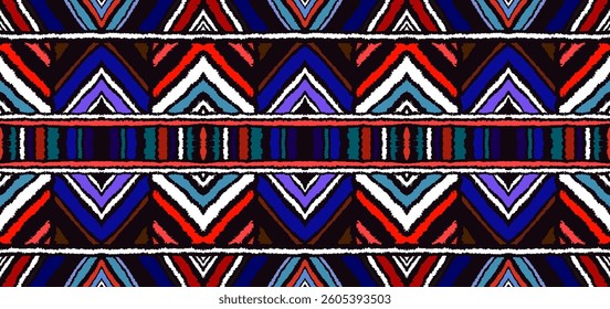Diagonal ikat stripes. Zigzag pattern seamless. Geometric chevron abstract illustration, wallpaper. Tribal ethnic vector texture. Aztec style. Folk embroidery. Indian, Scandinavian, African rug.