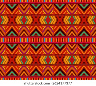 Diagonal ikat stripes. Zigzag pattern seamless. Geometric chevron abstract illustration, wallpaper. Tribal ethnic vector texture. Aztec style. Folk embroidery. Indian, Scandinavian, African rug.
