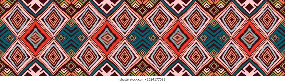 Diagonal ikat stripes. Zigzag pattern seamless. Geometric chevron abstract illustration, wallpaper. Tribal ethnic vector texture. Aztec style. Folk embroidery. Indian, Scandinavian, African rug.