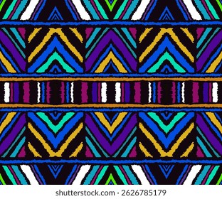 Diagonal ikat stripes. Zigzag pattern seamless. Geometric chevron abstract illustration, wallpaper. Tribal ethnic vector texture. Aztec style. Folk embroidery. Indian, Scandinavian, African rug.