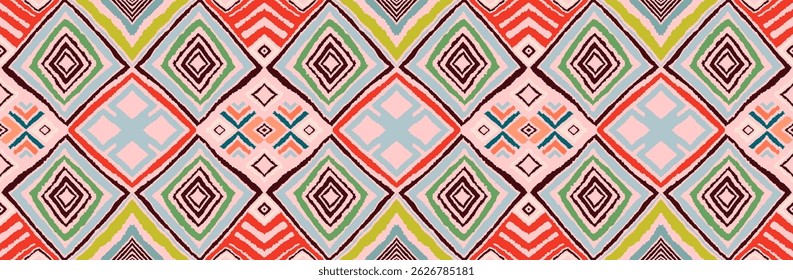 Diagonal ikat stripes. Zigzag pattern seamless. Geometric chevron abstract illustration, wallpaper. Tribal ethnic vector texture. Aztec style. Folk embroidery. Indian, Scandinavian, African rug.