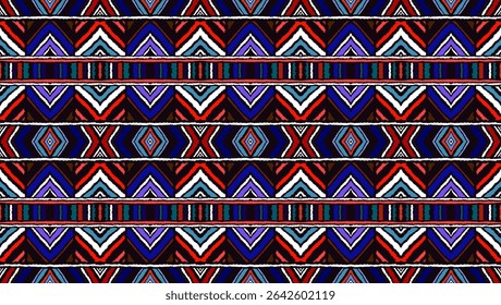 Diagonal ikat stripes. Zigzag pattern seamless. Geometric chevron abstract illustration, wallpaper. Tribal ethnic vector texture. Aztec style. Folk embroidery. Indian, Scandinavian, African rug.