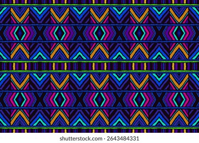 Diagonal ikat stripes. Zigzag pattern seamless. Geometric chevron abstract illustration, wallpaper. Tribal ethnic vector texture. Aztec style. Folk embroidery. Indian, Scandinavian, African rug.