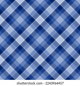 Diagonal indigo plaid. Seamless vector tartan pattern suitable for fashion, home decor and stationary