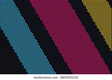 Diagonal led matrix grid with cyan, magenta, and yellow pixelated light patterns ledmatrix