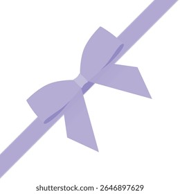 Diagonal Light Purple Gift Ribbon with Bow in Flat Minimal Style for Packaging, Greeting Card, Celebration Decoration