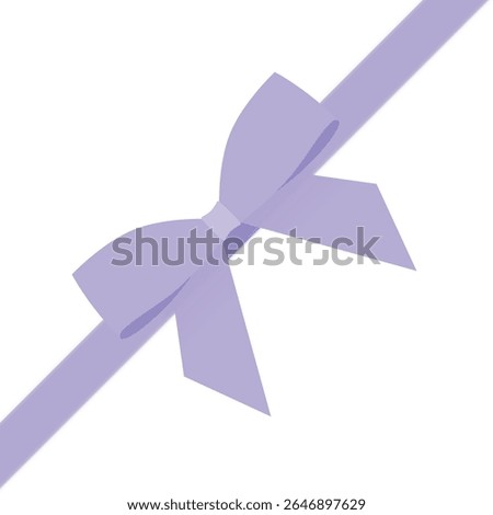 Diagonal Light Purple Gift Ribbon with Bow in Flat Minimal Style for Packaging, Greeting Card, Celebration Decoration