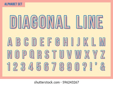 Diagonal line alphabet letters set. Vector retro vintage typography. Font collection for headline or title design. 