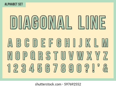 Diagonal line alphabet letters set. Vector retro vintage typography. Font collection for headline or title design.