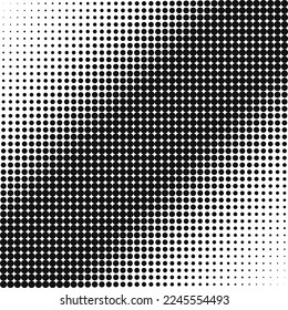 Diagonal line halftone dot texture pattern. An angled arrangement of black circular shapes. Isolated on a white background.