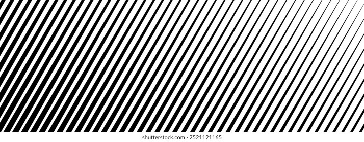 Diagonal line halftone gradation texture. Fade oblique stripe gradient background. Black slanted pattern backdrop. Vanishing parallel tilted striped wallpaper for overlay, print, cover. Vector