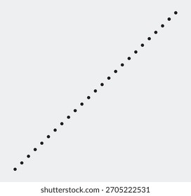 Una línea diagonal de puntos negros Pequeños y uniformemente espaciados sobre un fondo gris claro, creando un patrón minimalista y abstracto.