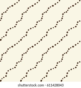 Diagonal lines of coffee beans on beige background. Seamless pattern. Vector image.