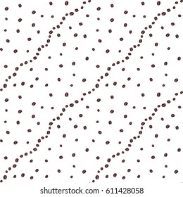 Diagonal lines of coffee beans on white background. Seamless pattern. Vector image.