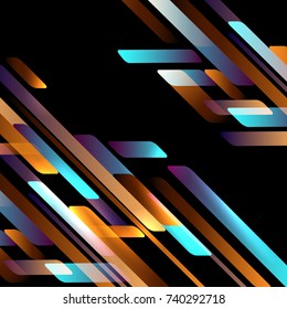 Diagonal lines of different colors on a black background. Creative background with lines diagonally.