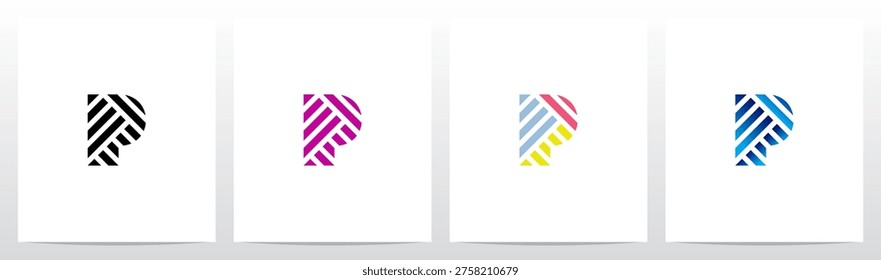 Diagonal Lines Different Direction Rectangles Converge Letter Initial Logo Design P