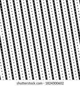 Diagonal lines, dots seamless pattern. Linear motif. Angled stripes ornament. Pinstripes print. Striped background. Tilted line shapes wallpaper. Slanted stripe figures backdrop. Vector illustration