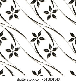 Diagonal lines in a floral pattern, seamless vector background.