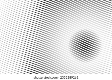 Diagonal lines halftone effect. Abstract black and white background with curve lines and waves. Banner.