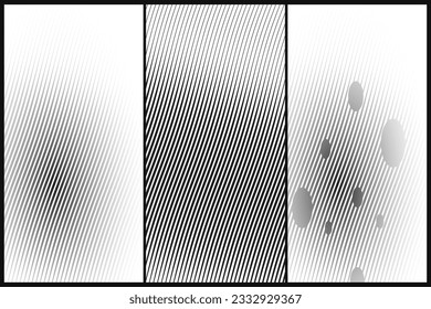 Diagonal lines halftone effect. Abstract black and white background with curve lines and waves. Banner.