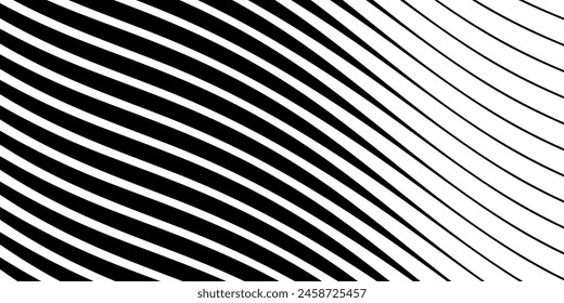 Diagonal lines halftone effect. Abstract black and white background with curve lines and waves. Banner.