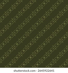 linhas diagonais de linhas desenhadas à mão listras e cruzes. fundo repetitivo verde. vetor padrão contínuo. arte decorativa popular. amostra de tecido geométrico. papel de embrulho. modelo de design têxtil