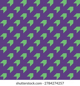 Diagonal lines of neon green arrows on a pruple background 