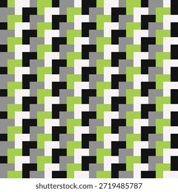 Líneas diagonales de cuadrados superpuestos de neón verde, negro, gris y blanco 