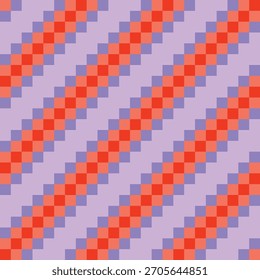Líneas diagonales de cuadrados superpuestos creados a partir de cuadrados lila, coral y naranja sobre un fondo de lavanda