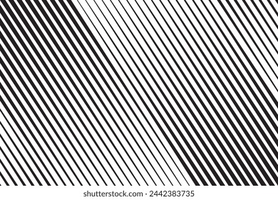 Diagonal lines pattern. Black slanted parallel stripes on white background. Oblique straight strips print. Tilted streaks wallpaper. Abstract design. Vector graphic illustration.