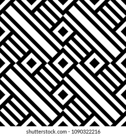 Diagonal lines, rhombuses ornament. Stripes, checks wallpaper. Ethnic background. Ethnical folk image. Tribe motif. Ancient mosaic. Strokes, squares backdrop. Digital paper print. Seamless vector art.