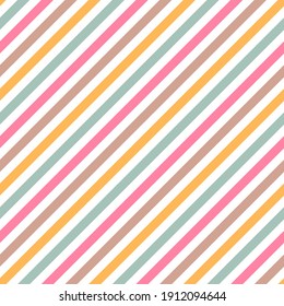 Diagonal lines stripes classic vector seamless pattern. Parallel lines geometry. Bar stripes fashion print. Colorful oblique parallel lines endless ornament.