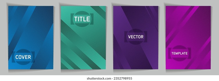 Diagonal lines texture metallic gradient vector cover page templates. Title frame. Cover page layout design collection. Metallic gradient background patterns. Black friday simple banners.