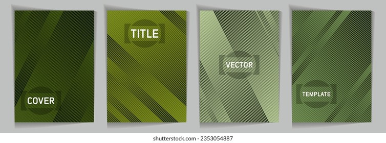 Diagonal lines texture metallic gradient vector cover page templates. Frame for text. Cover page layout design collection. Lines and stripes background patterns. Rectangle folded sheets.