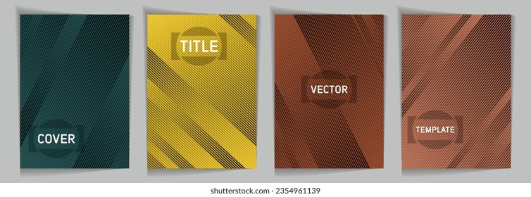 Diagonal lines texture metallic gradient vector cover page templates. Frame for text. Cover page template design set. Metallic gradient background patterns. Presentation backdrops.