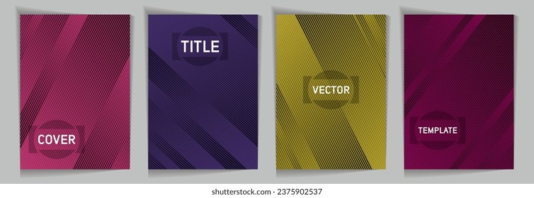 Diagonal lines texture metallic gradient vector cover page templates. Title place. Cover page template design set. Metallic gradient background patterns. Black friday simple banners.