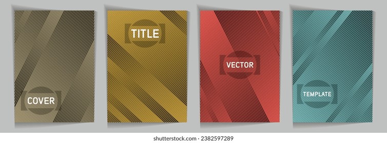 Diagonal lines texture metallic gradient vector cover page templates. Title place. Cover page template design set. Lines and stripes background patterns. Technology concept design.
