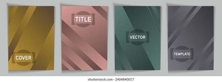 Diagonal lines texture metallic gradient vector cover page templates. Title place. Cover page layout design collection. Lines and stripes background patterns. Premium blank poster backgrounds.