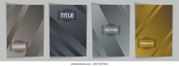 Diagonal lines texture metallic gradient vector cover page templates. Title place. Cover page layout design collection. Lines and stripes background patterns. Black friday simple banners.