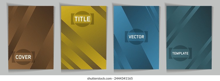 Diagonal lines texture metallic gradient vector cover page templates. Frame for text. Cover page template design set. Metallic gradient background patterns. Gaming minimalist dynamic  grids.