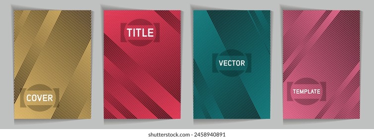 Diagonal lines texture metallic gradient vector cover page templates. Title frame. Cover page layout design collection. Metallic gradient background patterns. Premium blank poster backgrounds.