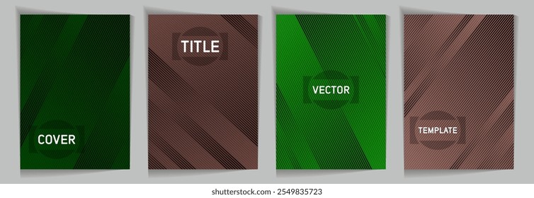 Diagonal lines texture metallic gradient vector cover page templates. Title place. Cover page layout design collection. Metallic gradient background patterns. Business graphic design.