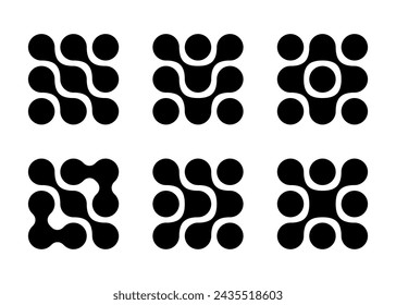 Forma de círculos conectados metabólicos diagonales. Puntos de células nerviosas abstractas o computadora nano net. Los morfos curvos de aceite líquido se transforman en ondas moteadas de moléculas. Logo de Arrow Tech.