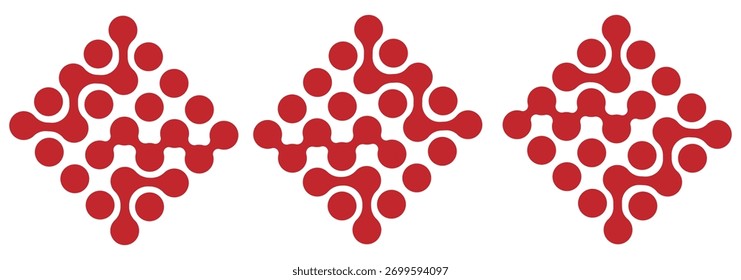 Diagonal metaball connected circles shape. Abstract nerve cell dots or computer nano net . Pattern of black metaballs isolated on white background. Metaball dot icon symbol set Set color metaballs