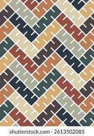 Diagonal multicolored rectangles arranged in a traditional herringbone design. Seamless geometric pattern. Modern decorative style. Vector illustration for wrapping paper, textile, and covers.