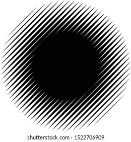 Diagonal, Oblique Lines Abstract Geometric Circle. Slanting, Slope Lines Halftone Circle. Radial, Circular Skew, Tilt Parallel Straight Stripes (Thick Lines Version)