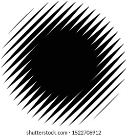 Diagonal, oblique lines abstract geometric circle. Slanting, slope lines halftone circle. Radial, circular skew, tilt parallel straight stripes (Thick lines version)