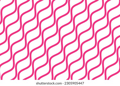 Diagonal ocean wave stripes art fabric pattern. Pink geometric motion wavy lines on white background vector. Abstract optical illusion curve strips. Wall and floor ceramic tiles pattern.